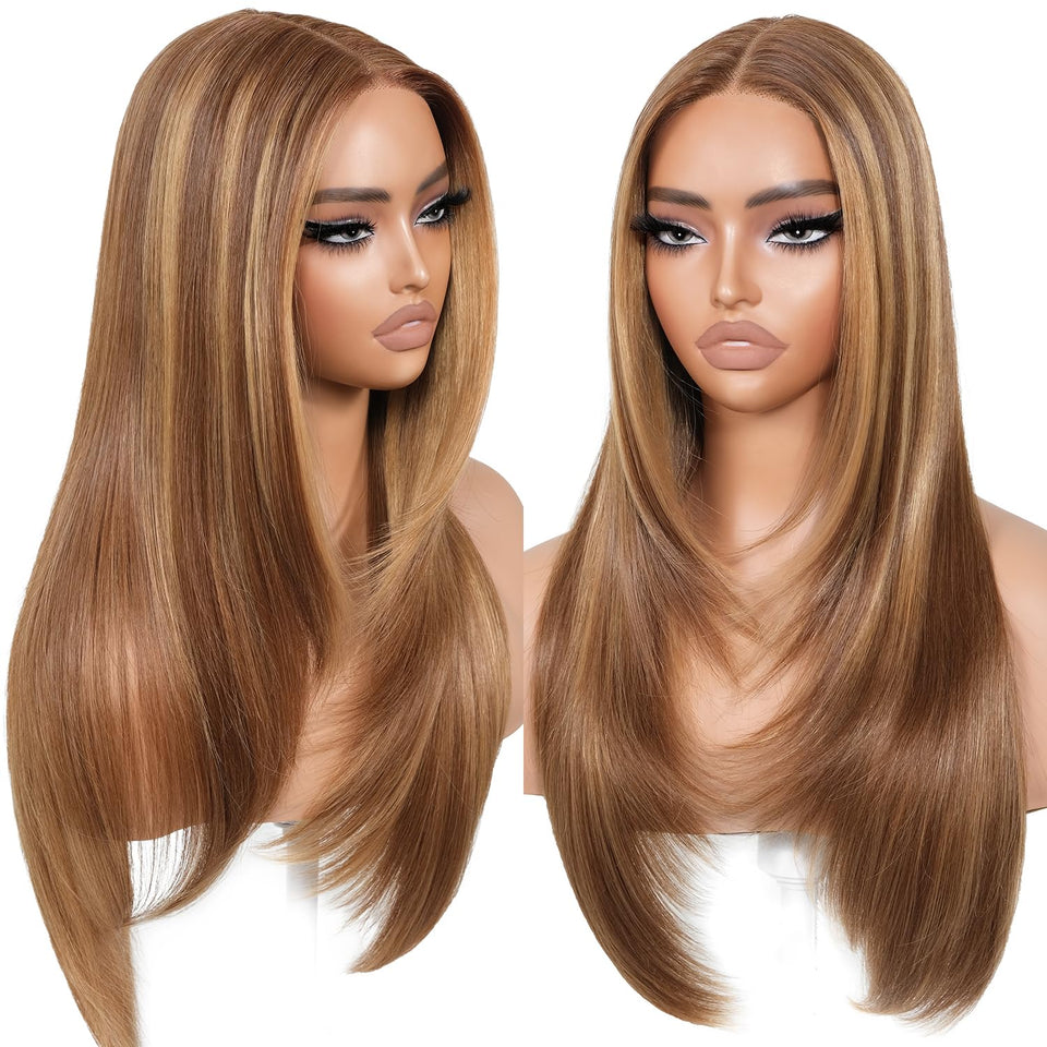 BrownBomb wear-and-go glueless wig front view for quick styling