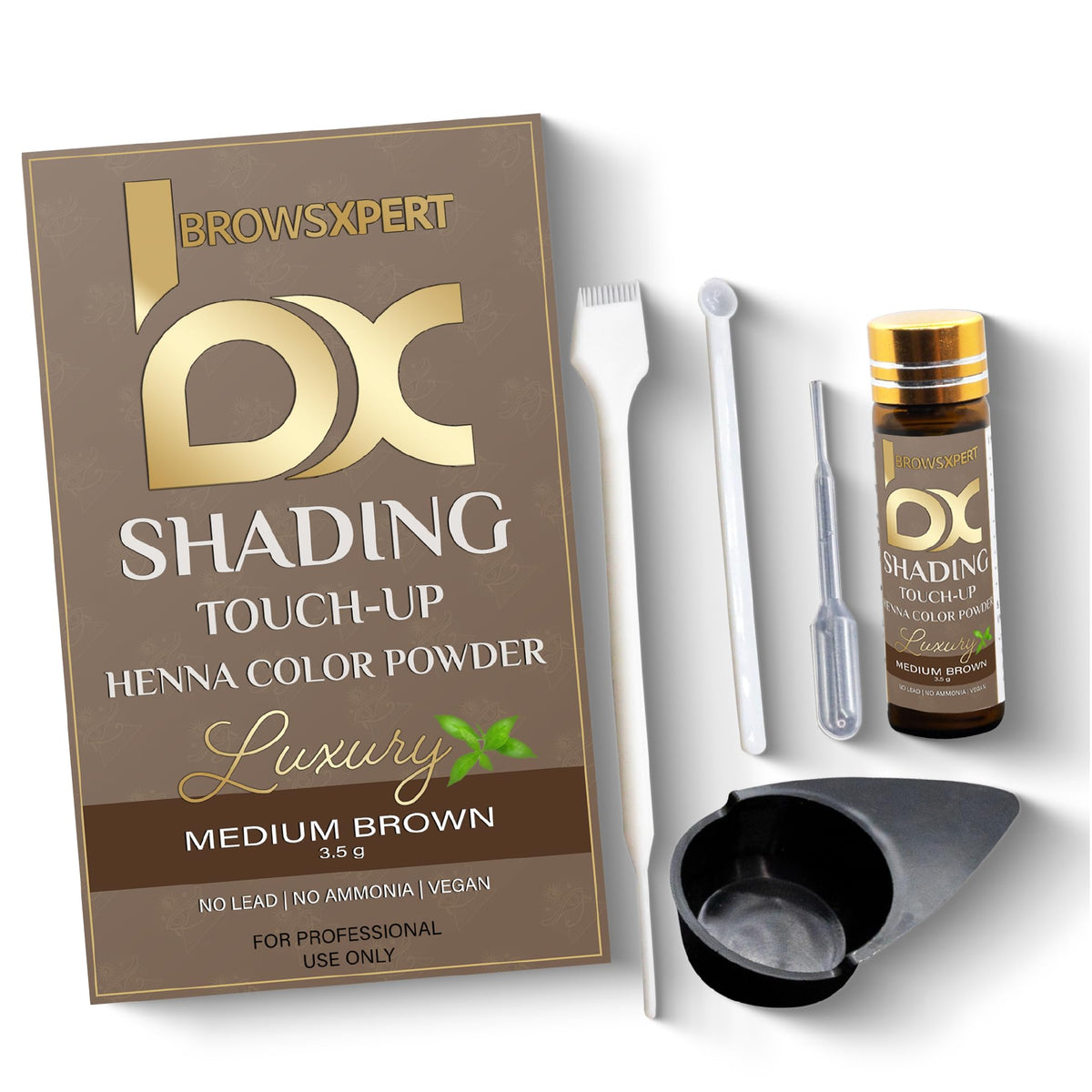 Brows Xpert professional shading kit color powder in natural medium brown for easy touch-ups.