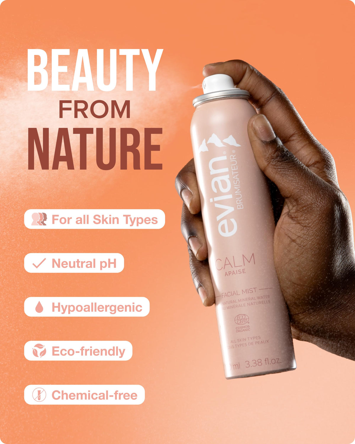 BRUMISATEUR Evian Calm Facial Mist on table ready for use.