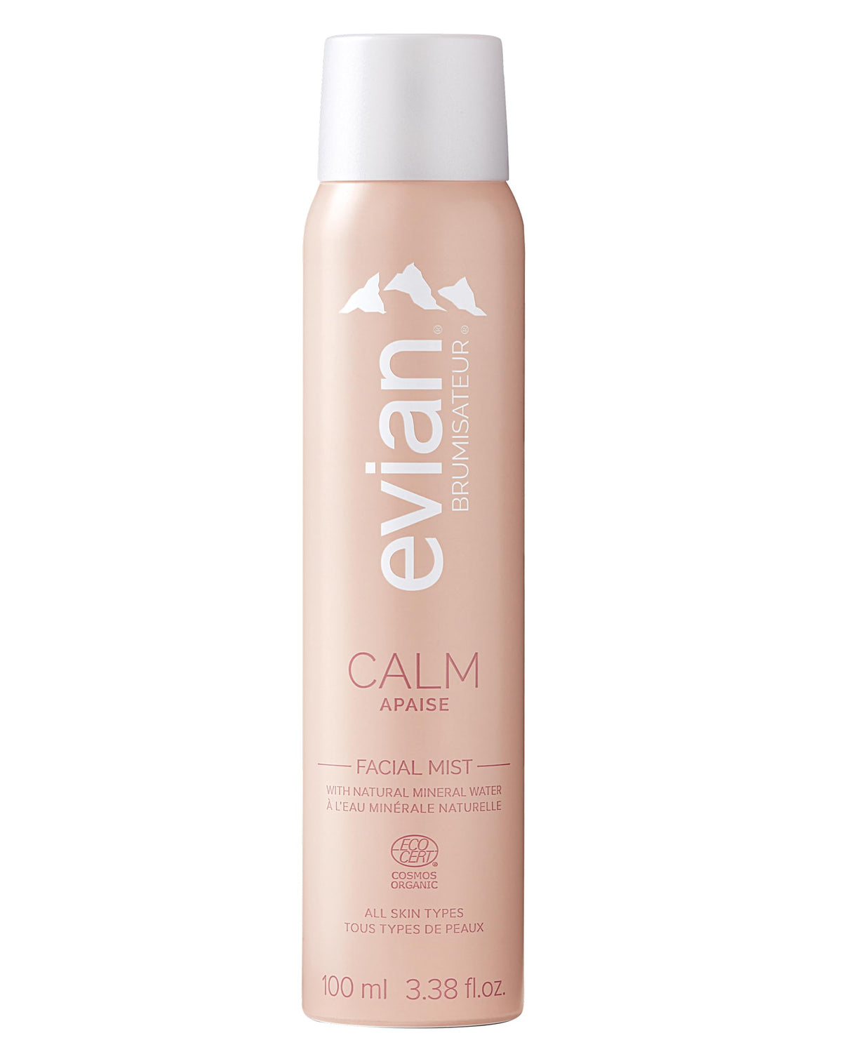 BRUMISATEUR Evian Calm Facial Mist bottle delivers light hydration for sensitive skin.