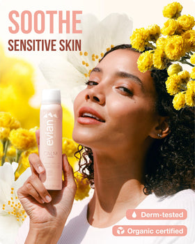 BRUMISATEUR Evian Calm Facial Mist label shows organic certification.