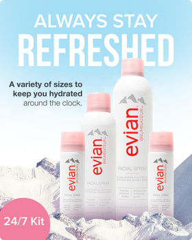 BRUMISATEUR Evian Facial Spray bottle close-up shows mineral-rich mist for refresh