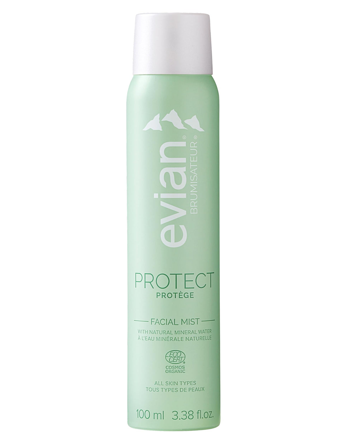 BRUMISATEUR Evian Protect Facial Mist bottle for on-the-go hydration.
