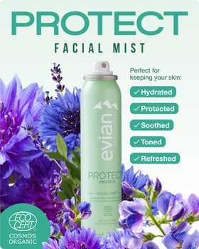 BRUMISATEUR Evian Protect Facial Mist spray action delivering cool refreshment.