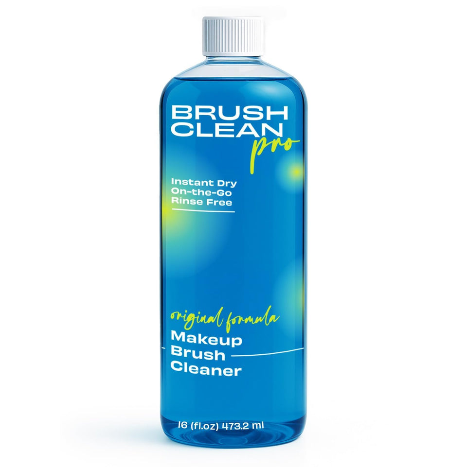 Brush Clean Pro Original bottle pour demonstrates quick, rinse-free cleaning for makeup brushes