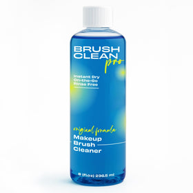 Brush Clean Pro Original Cleanser bottle pour demonstrating quick on-the-go cleaning