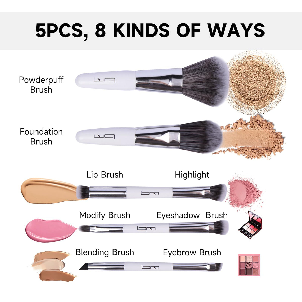 Brush Master double-ended brushes kit features versatile tips for foundation, eyeshadow, and lips