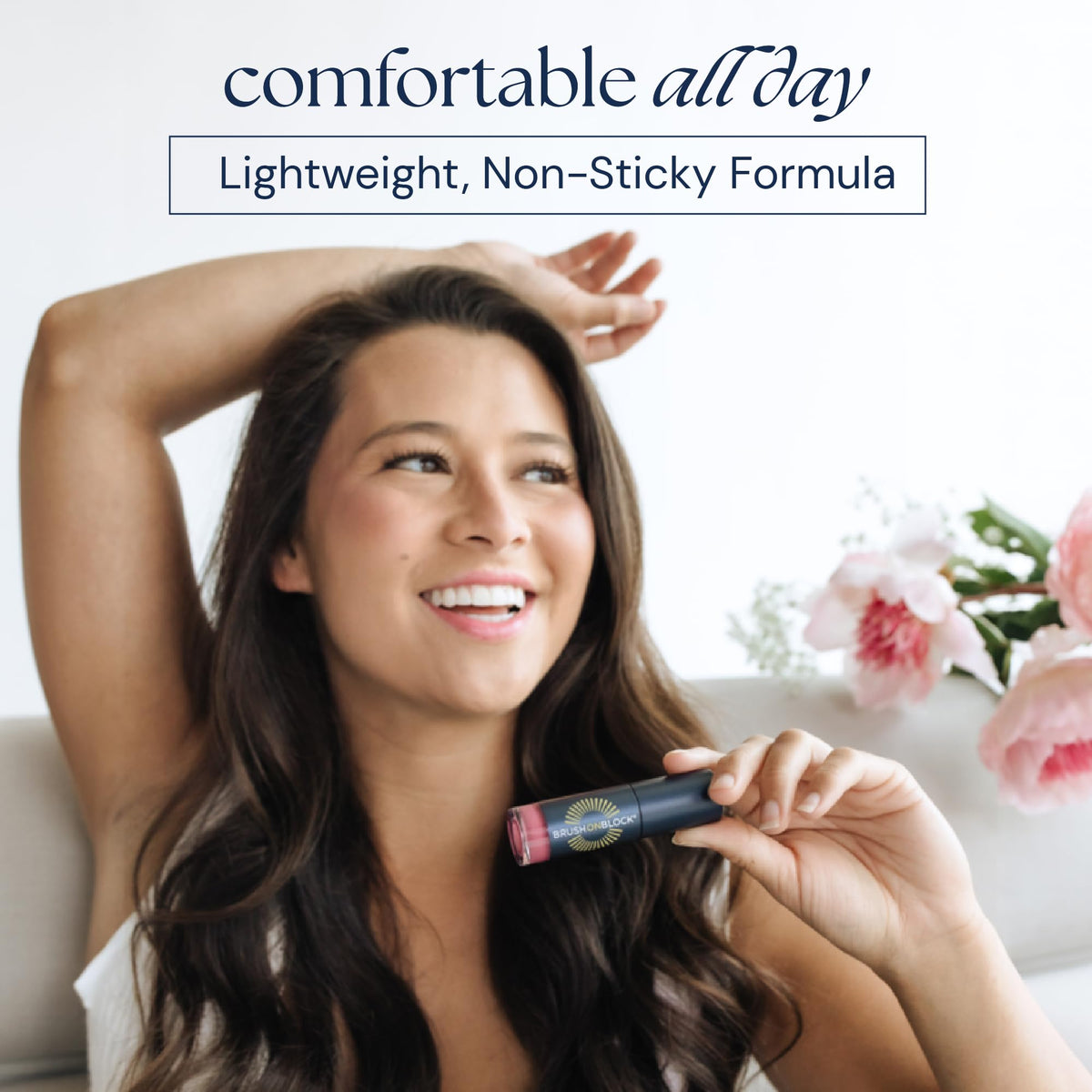 Brush On Block Lip Oil SPF 30 applicator brush delivers even gloss.