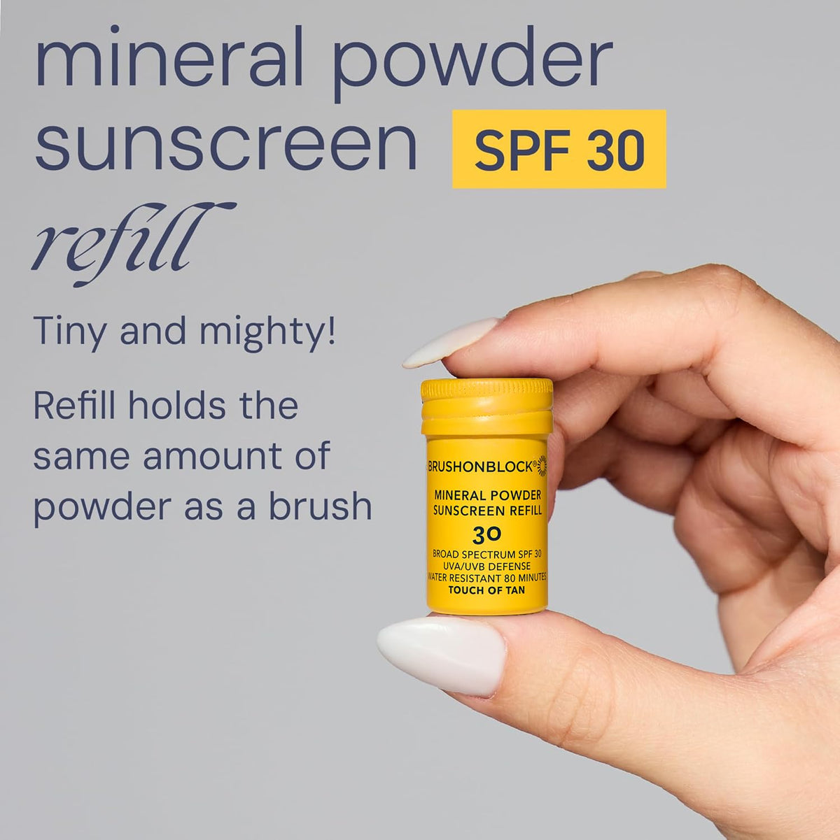 Travel-friendly Brush On Block compact refill for daily reapplication
