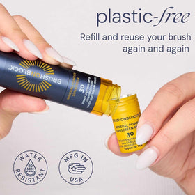 Brush On Block twist-open dispense mechanism secured for on-the-go use