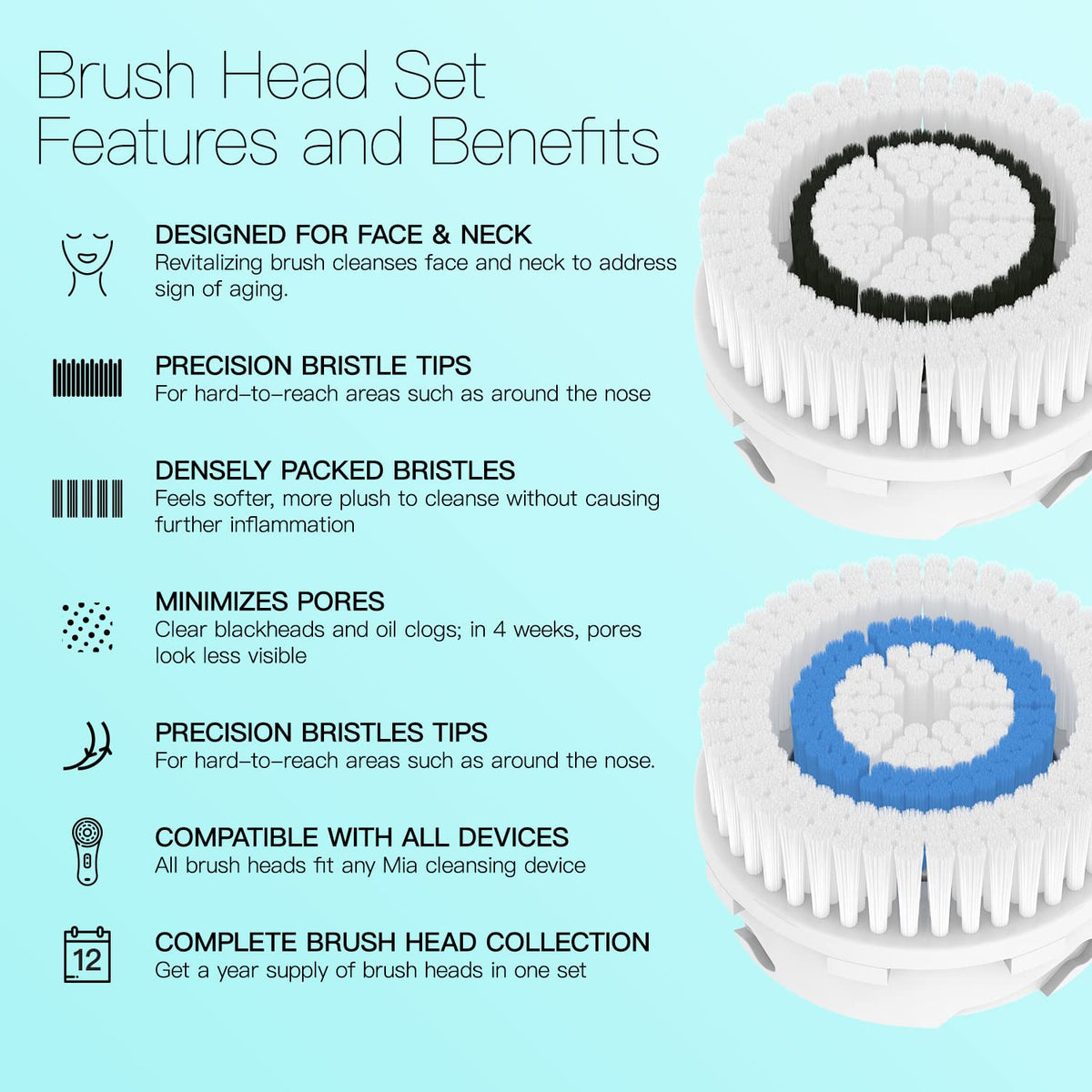 Brushmo Mia-2 replacement head, gentle yet effective debris removal.
