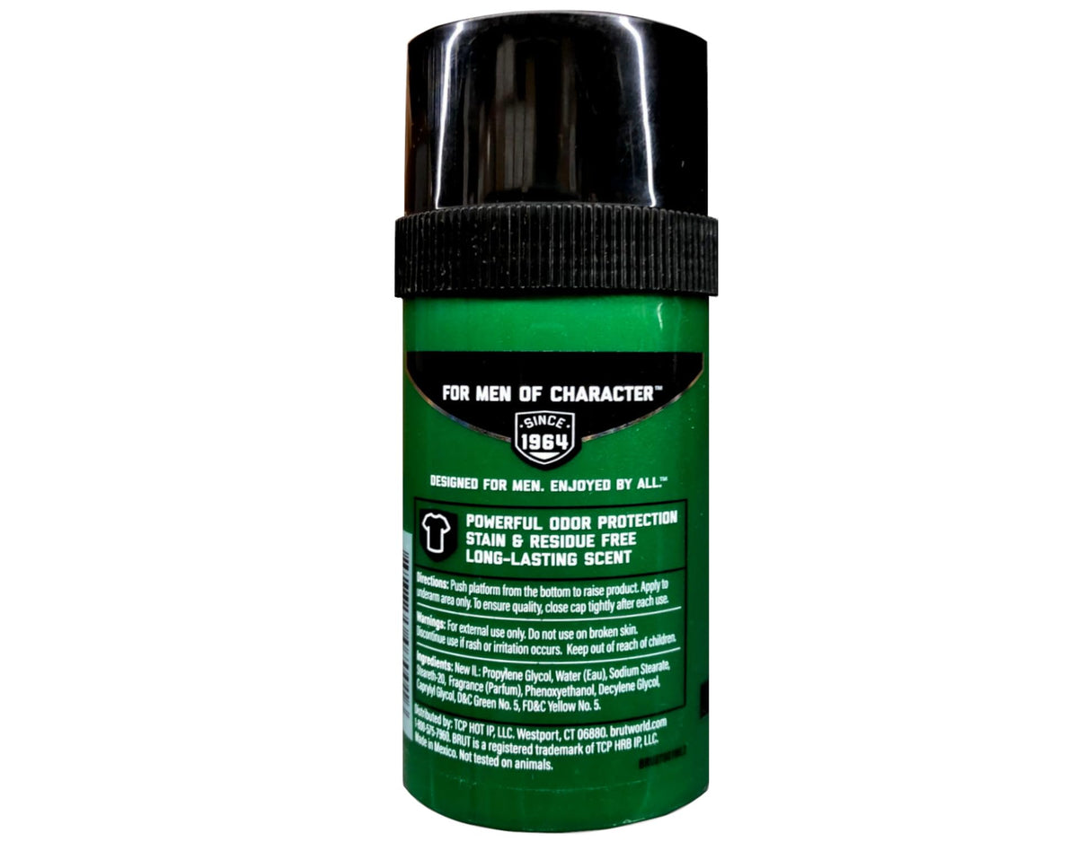BRUT Classic Round Stick Deodorant, detailed view, highlights non-greasy formula.