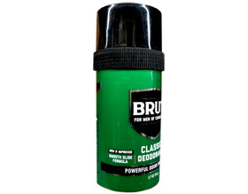 BRUT Classic Round Stick Deodorant, side view, emphasizes long-lasting fragrance.