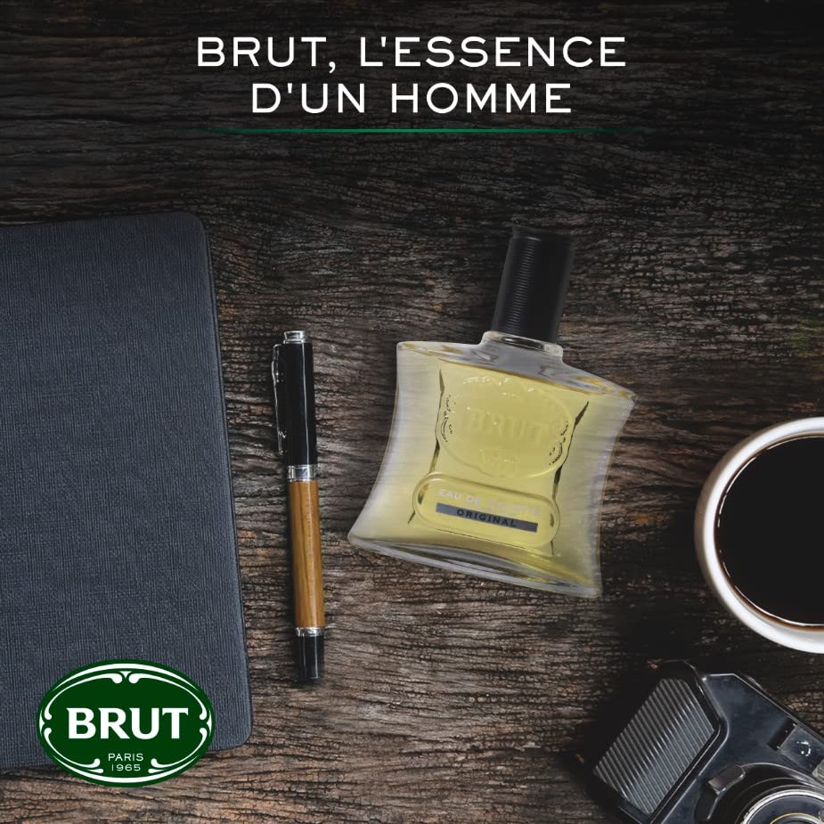 Brut Original EDT spray on skin delivering a fresh, casual scent.