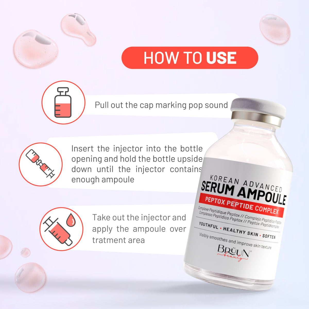 BRÜUN Peptox shown in a serene home spa setting for a refreshing routine.