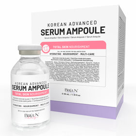 BRÜUN Total Care Complex Ampoule bottle close-up highlighting premium packaging for at-home skincare.