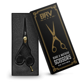 BRV MEN beard scissors with right-handed ergonomic grip for controlled grooming.