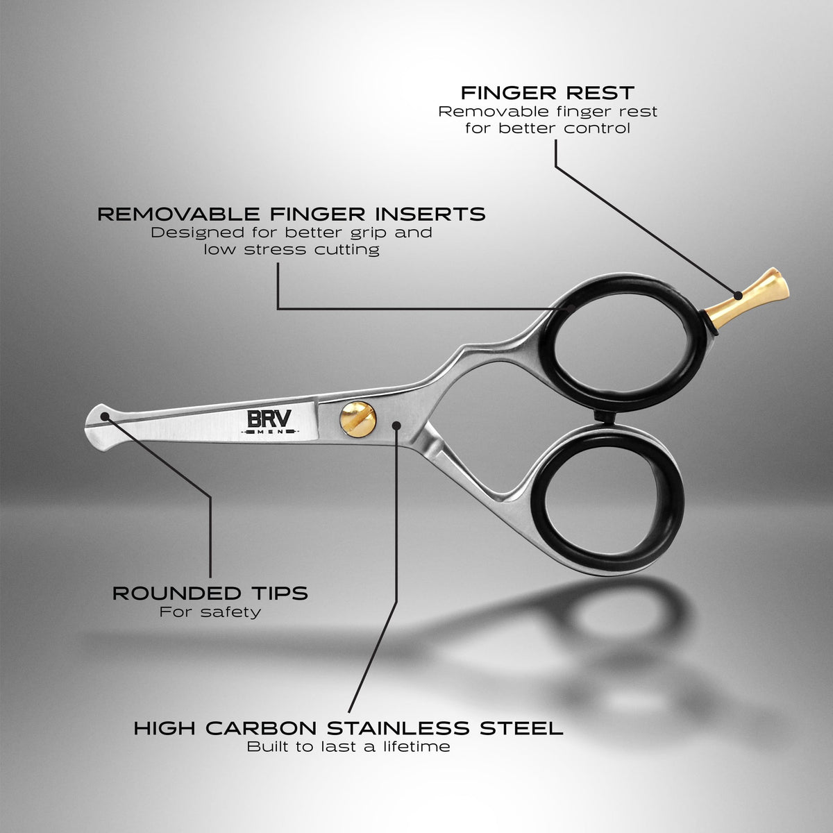 BRV MEN silver body with brass pins emphasizes durable, stylish grooming tool.