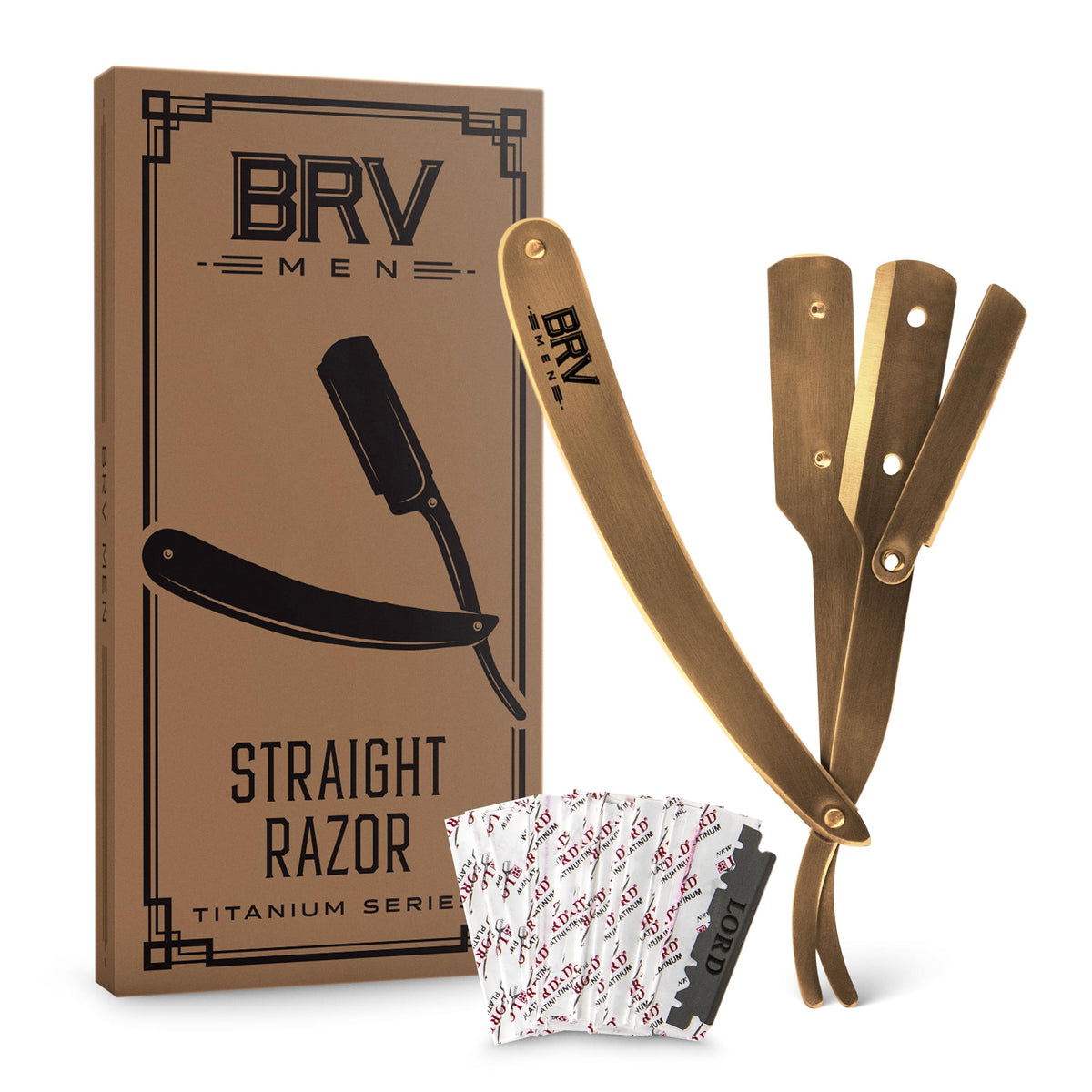 BRV MEN Titanium Series straight razor with a sturdy grip for precise shaving.