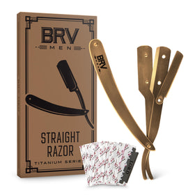 BRV MEN Titanium Series straight razor with a sturdy grip for precise shaving.