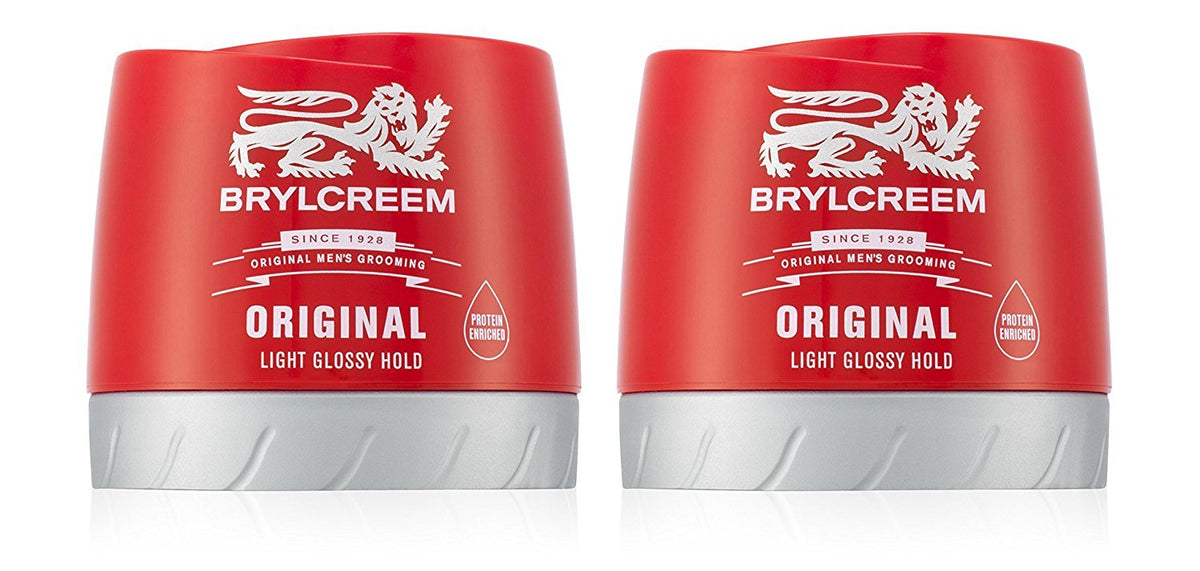 Brylcreem Original Light Glossy Hold Cream in red tub for daily styling and shine.