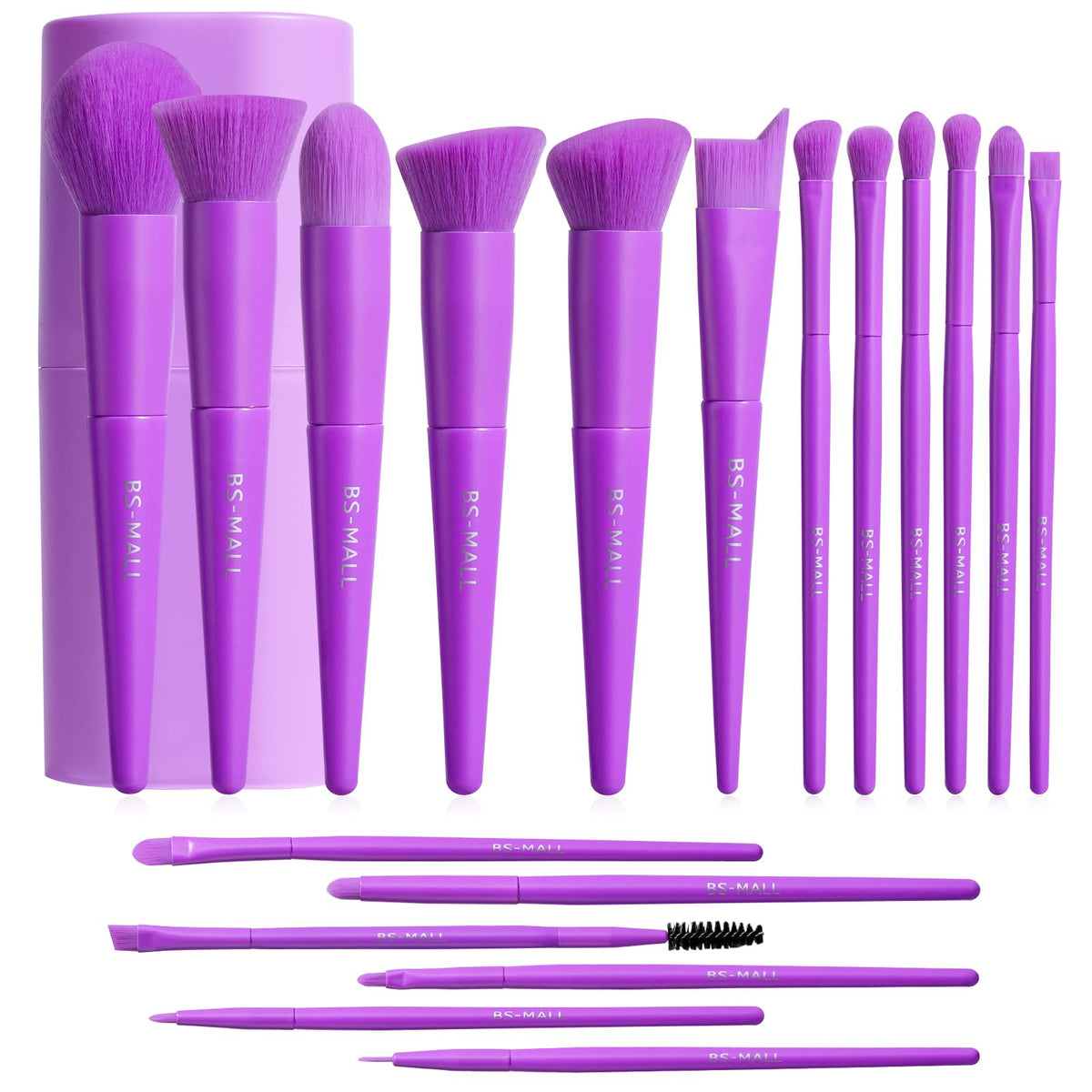 BS-MALL 18-piece makeup brush set in purple case for on-the-go application.