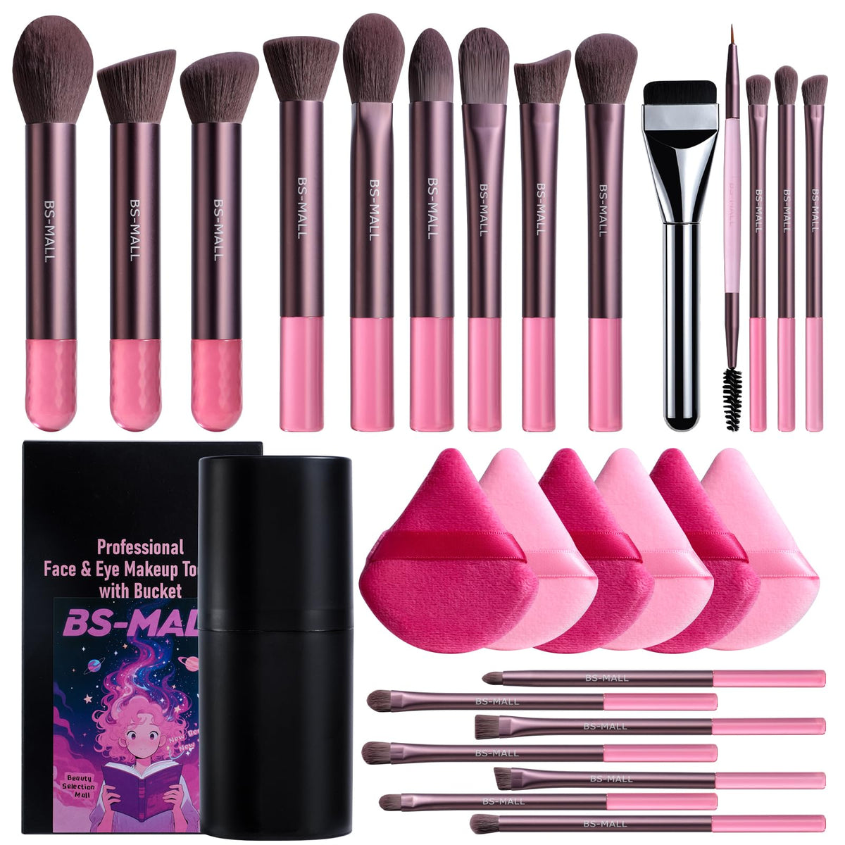 BS-MALL 21-piece brush set displayed for professional makeup versatility and control.