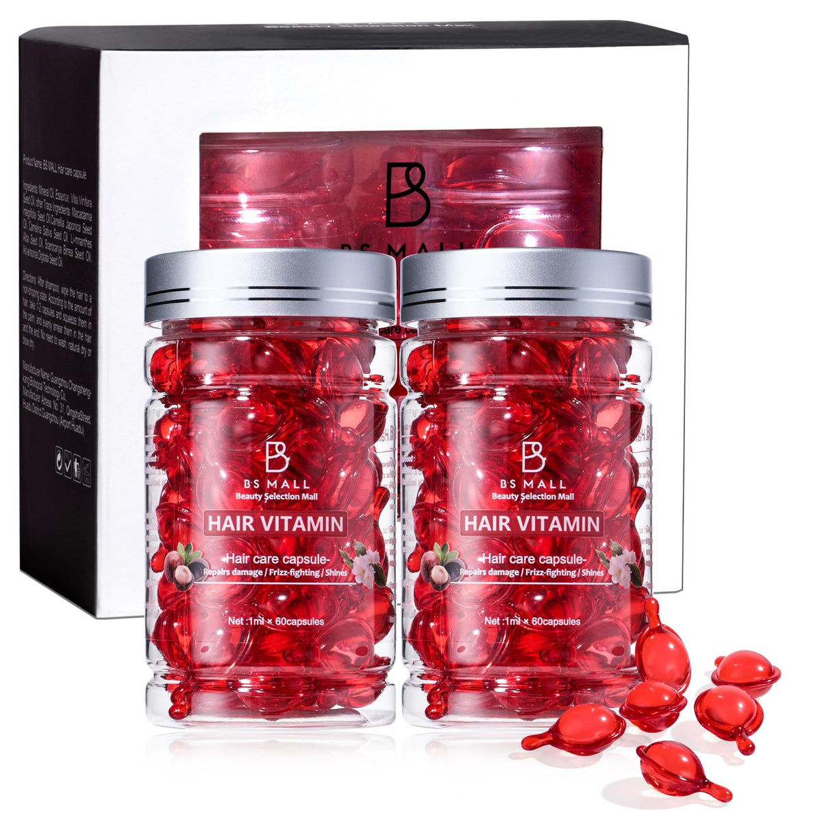 BS-MALL Hair Treatment Serum bottle demonstrates frizz control and deep hydration.