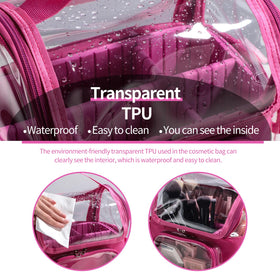 BS-MALL makeup bag illustrating detachable exterior pockets for expanded storage.