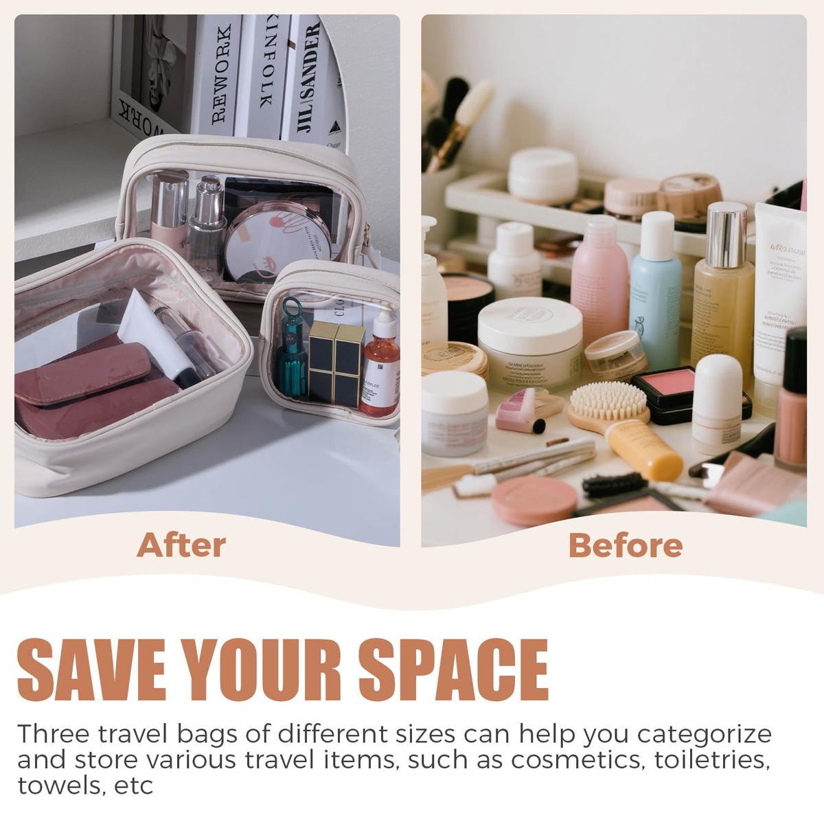BS-MALL PU Leather Clear Travel Bag: durable and water resistant
