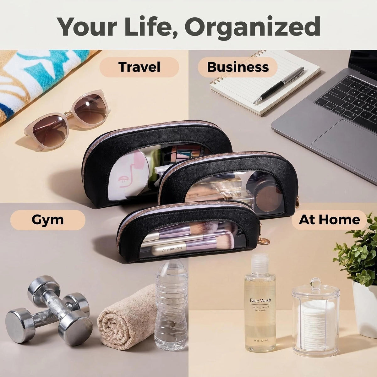 BS-MALL sleek design with zipper binding fits in purses and carry-on