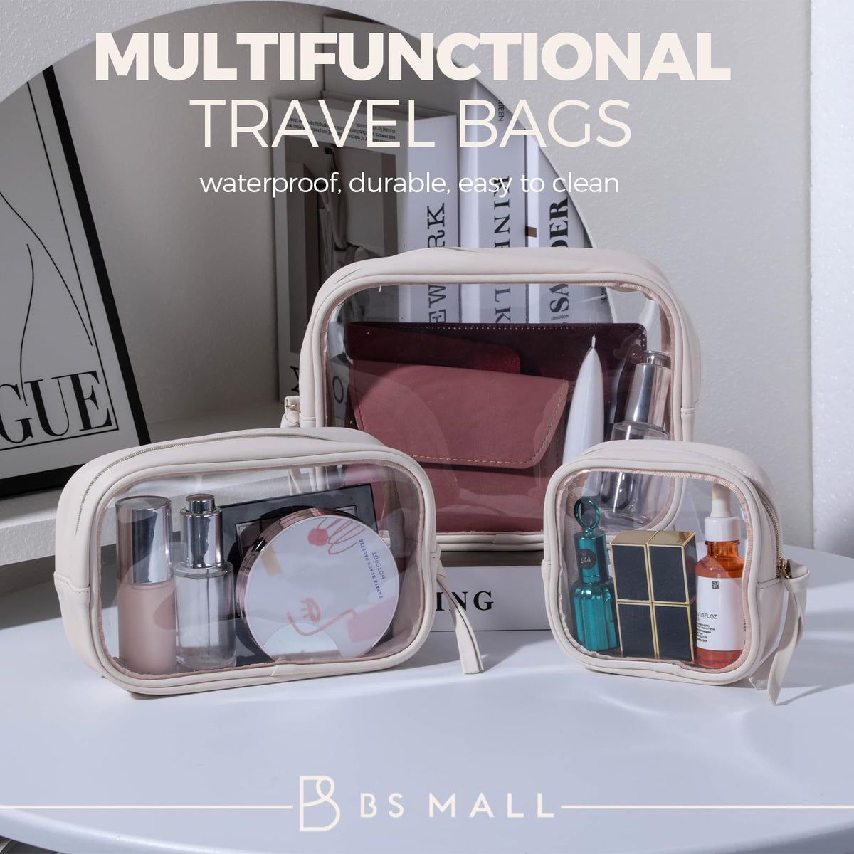 BS-MALL Travel Essentials Makeup Bag: compact design fits carry-on