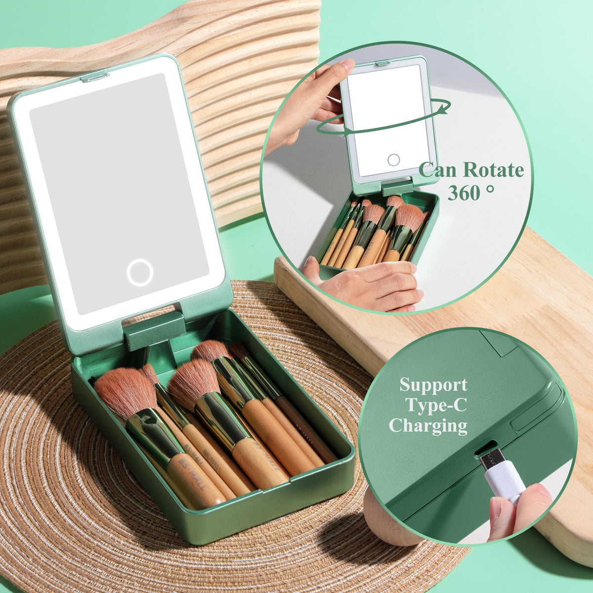 BS-MALL travel brush set in case with mirror for on-the-go touch-ups