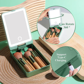 BS-MALL travel brush set in case with mirror for on-the-go touch-ups