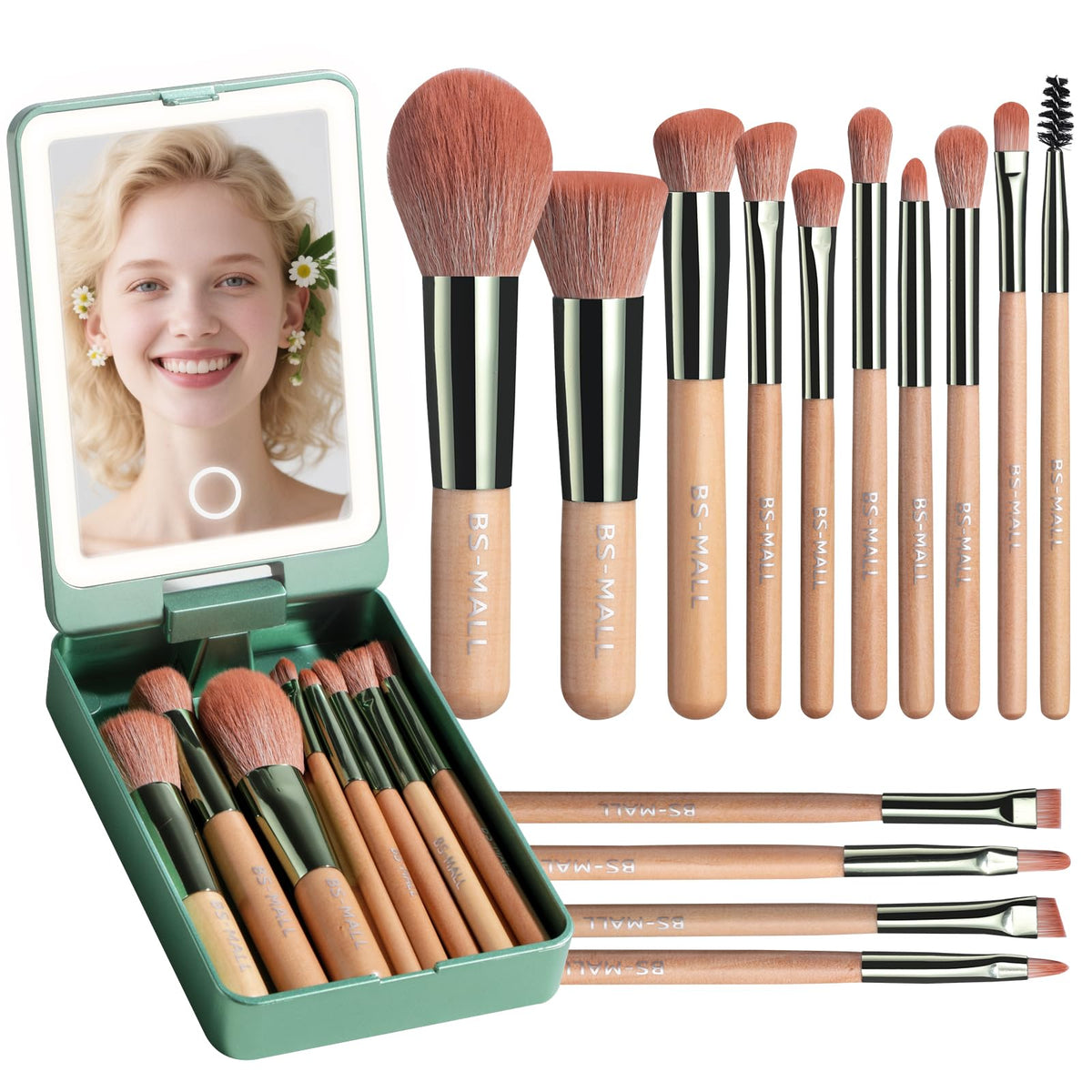 BS-MALL travel brush set front view with compact green design
