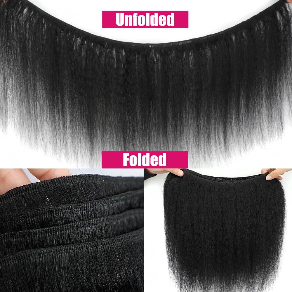 BSBU Kinky Straight Bundles available from 12 to 26 inches for versatile styling.