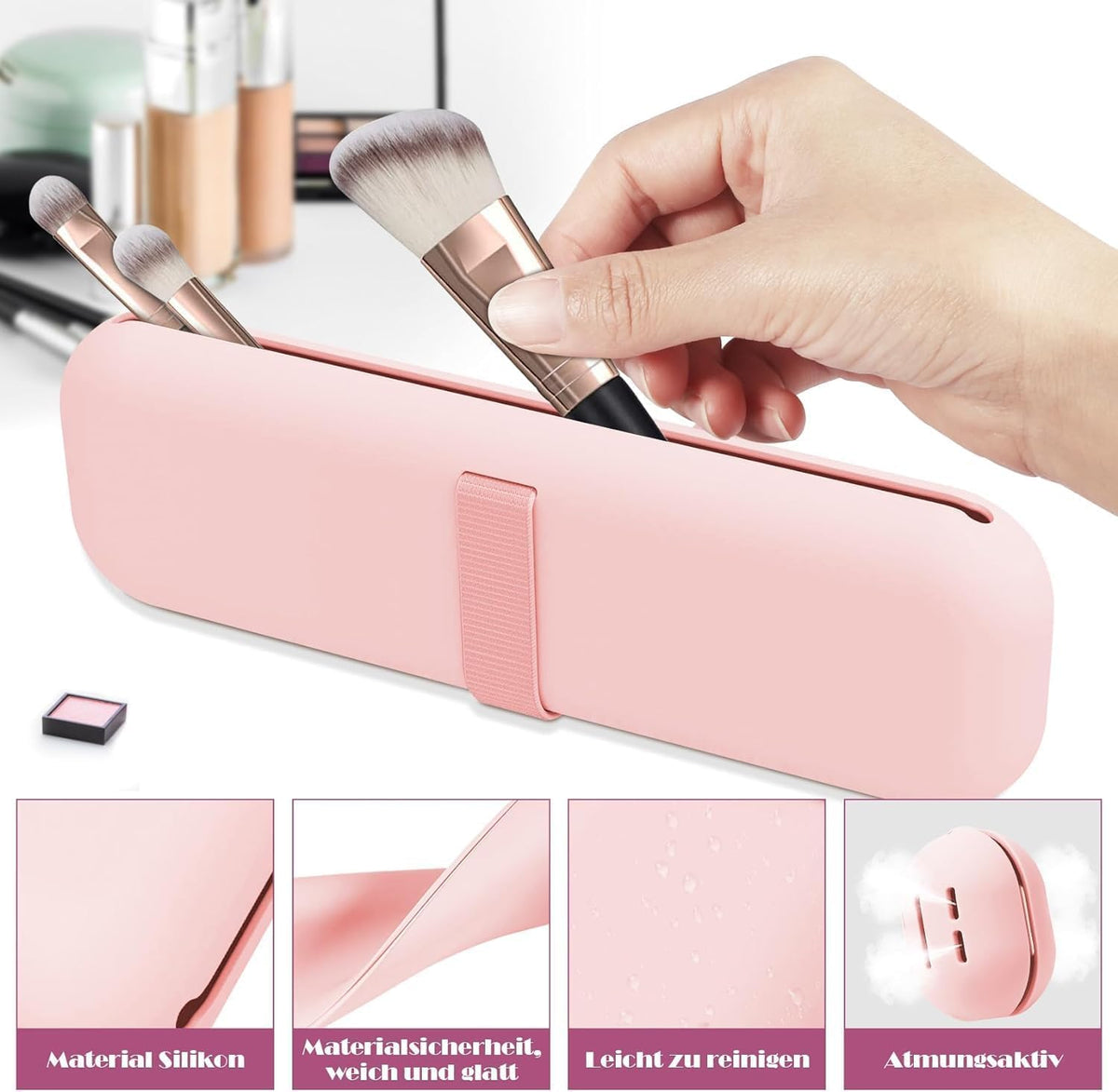 BSJIASHIWEI compact travel case fits 12 full-size brushes for versatile makeup on the go.