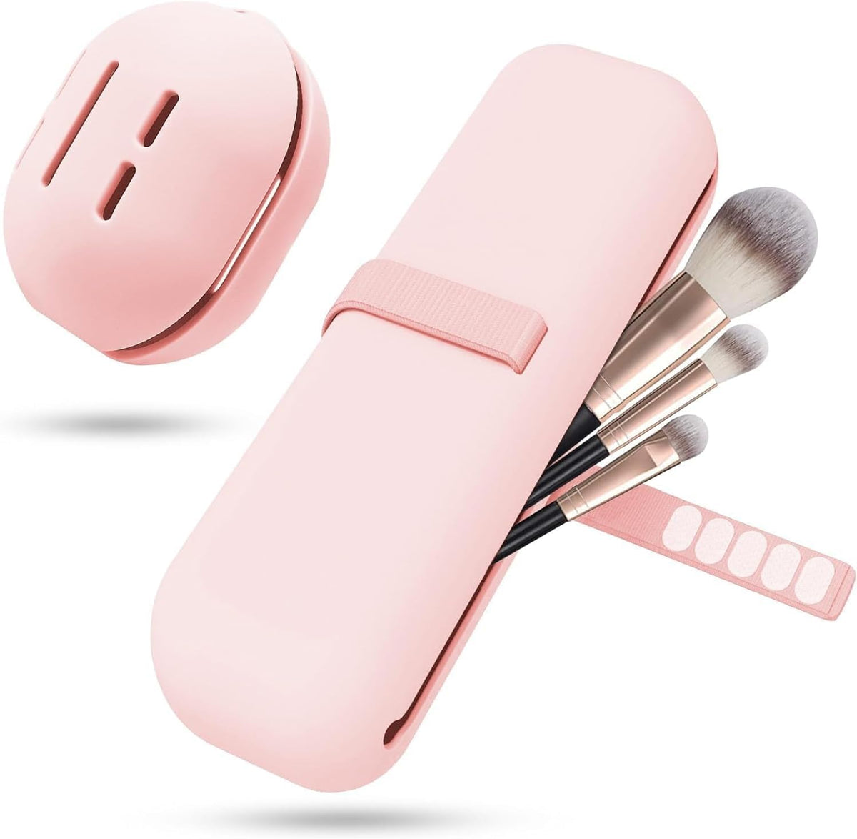 BSJIASHIWEI silicone makeup brush holder travel case in pink, keeps brushes organized on the go.