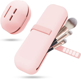 BSJIASHIWEI silicone makeup brush holder travel case in pink, keeps brushes organized on the go.