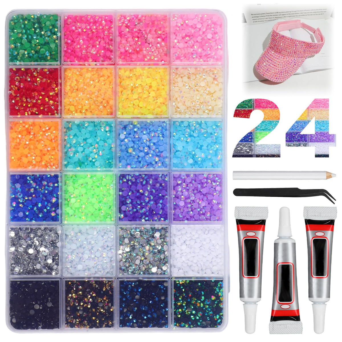 BSpecter 24-grid rhinestone storage box for organized crafting.