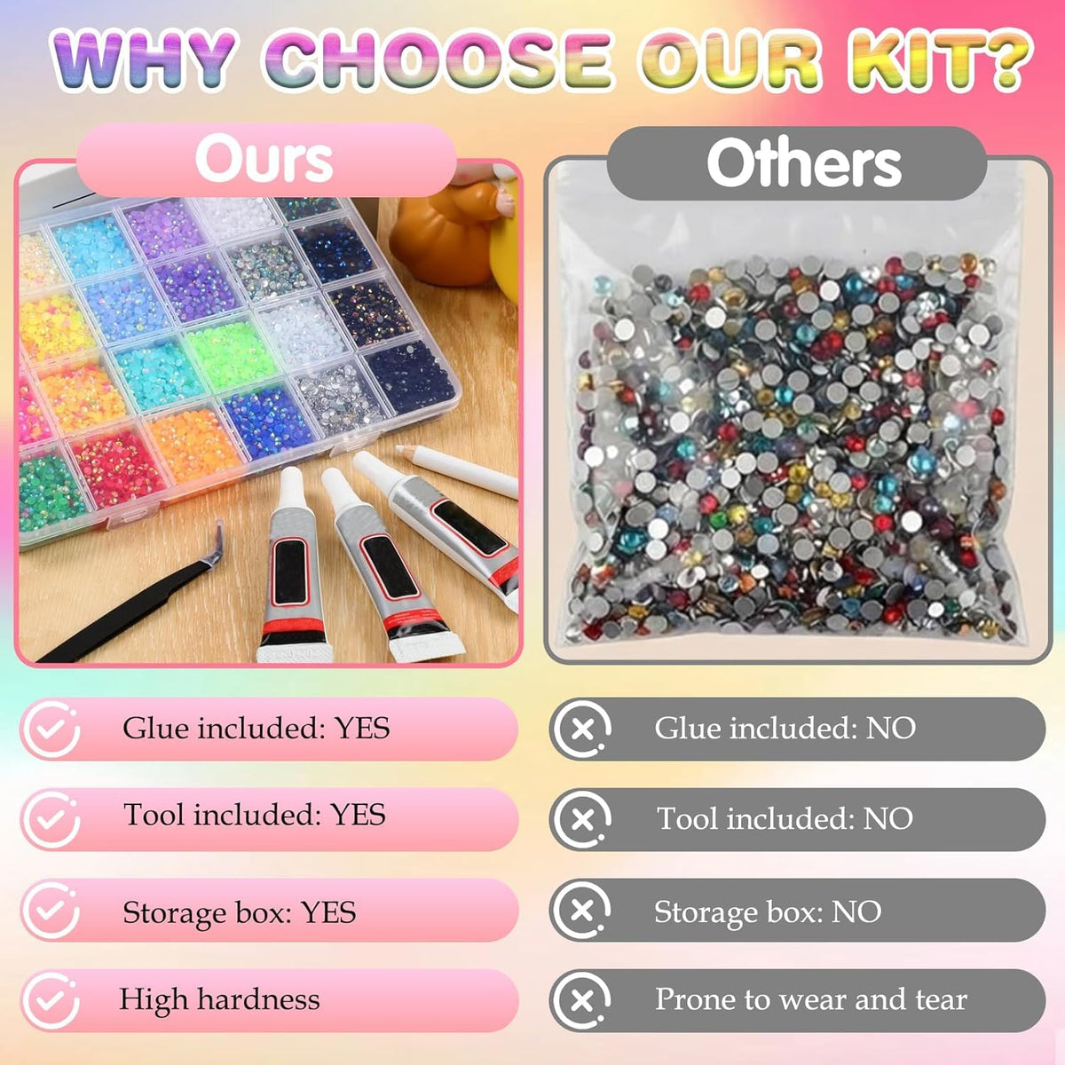 BSpecter multicolor 3mm resin rhinestones add vibrant shimmer.