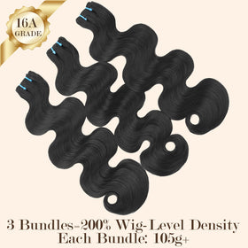 BSQQ 16A body wave bundles 22-inch close-up displaying natural length and luster