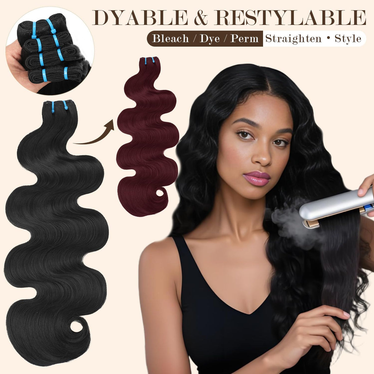 BSQQ body wave after wash showing softness and easy manageability
