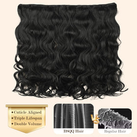 BSQQ raw Indian hair density close-up showing even cuticle alignment for longevity