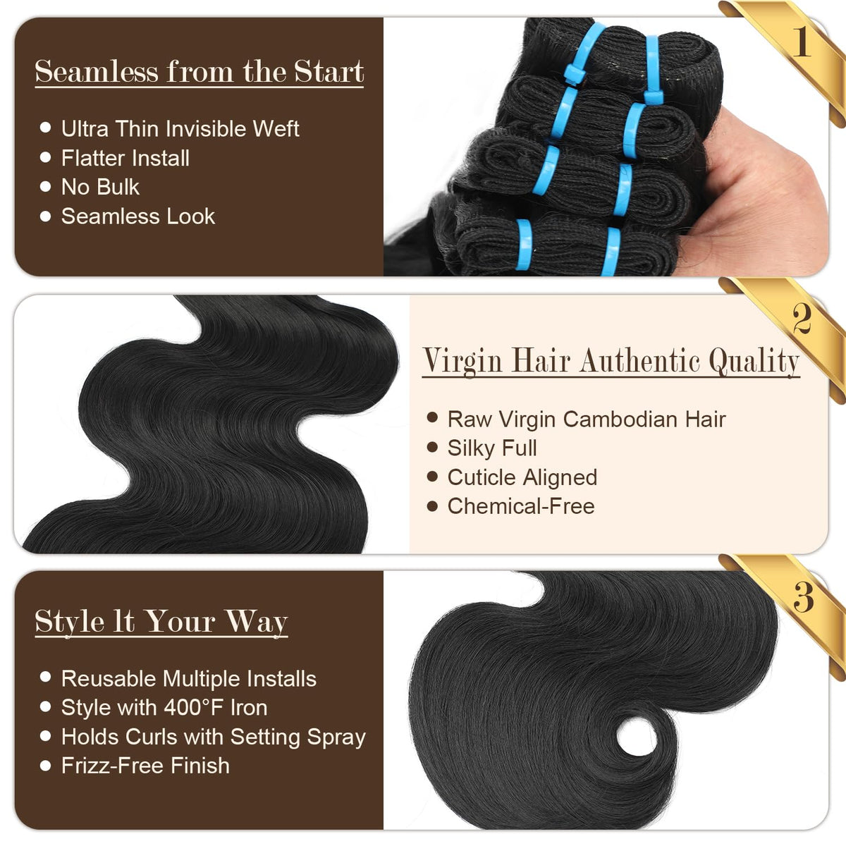 BSQQ triple bundle pack ready for full-head installation