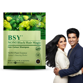BSY Noni Black Hair Magic bottle showing rich pigment for at-home color