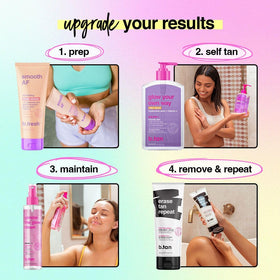B.TAN Facial mist being sprayed for a light daily tan boost.