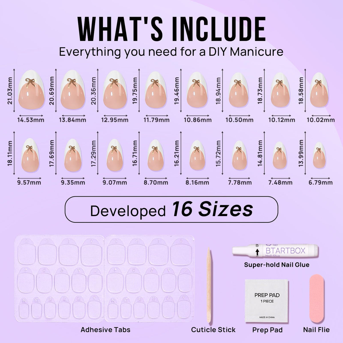 BTArtbox 16 sizes ensure a precise fit for most nails.