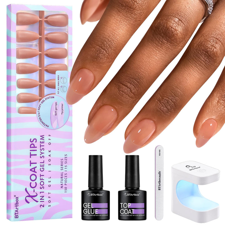 BTArtbox almond nail tips 150 pcs for natural extensions.