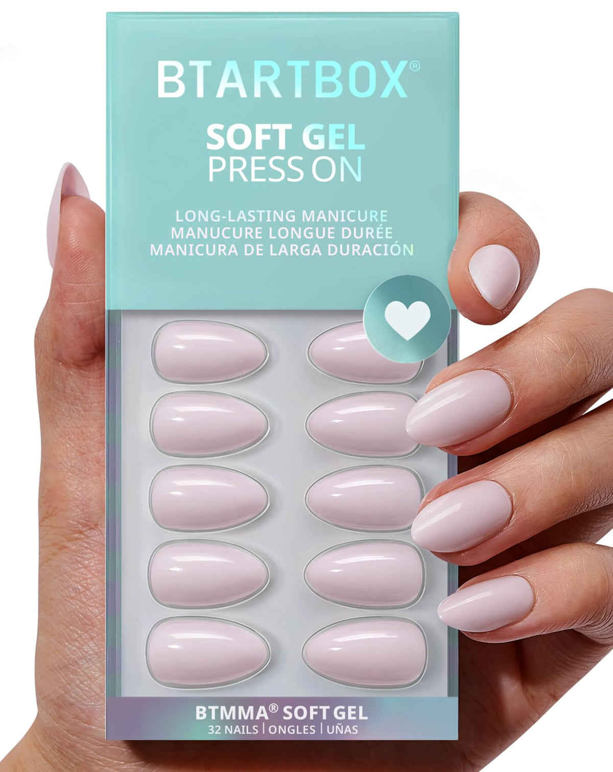 BTArtbox almond pastel purple nails closeup shows flexible, natural look and comfort